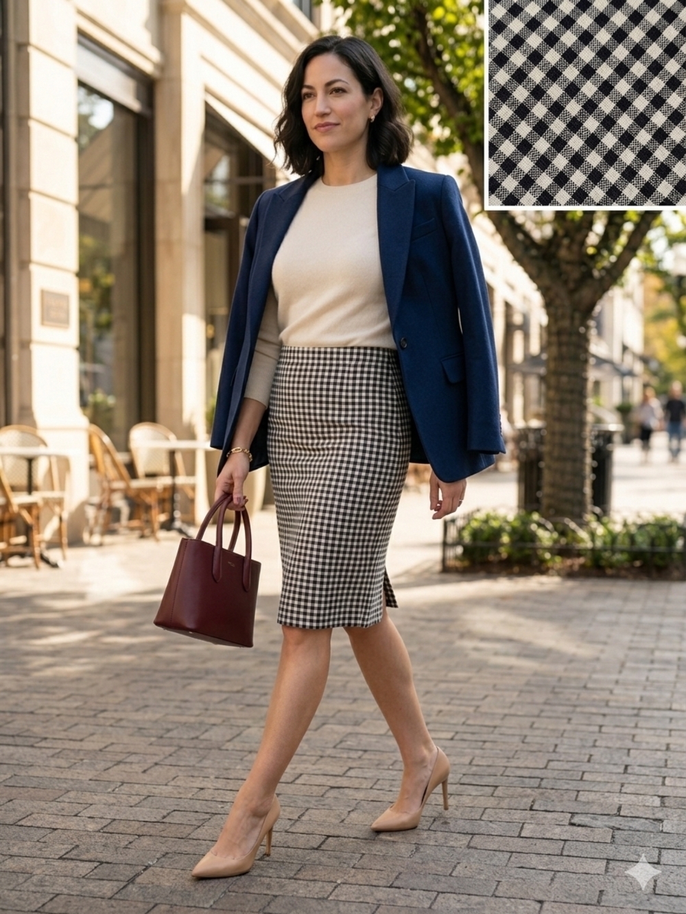 J. Crew Navy & White Gingham Pencil Skirt